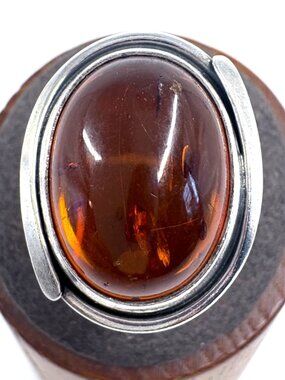 VTG Sterling Silver 925 Cabochon Amber Bezel Set Statement Ring Size 8.25